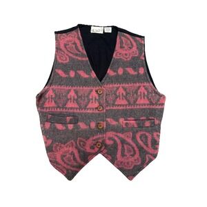 Vtg Heshy 2 Wool Southwestern Aztec Tribal Western Print Vest Womens Size Large